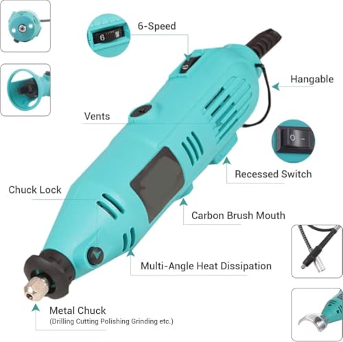 Image of 350PCS Die Grinder Kit | 130W Corded + 12V Mini Rotary Tool | 8,000-30,000 RPM Variable Speed | Quick-Change Collet | Flexible Shaft | Precision Rotary Tool Kit with Carry Case