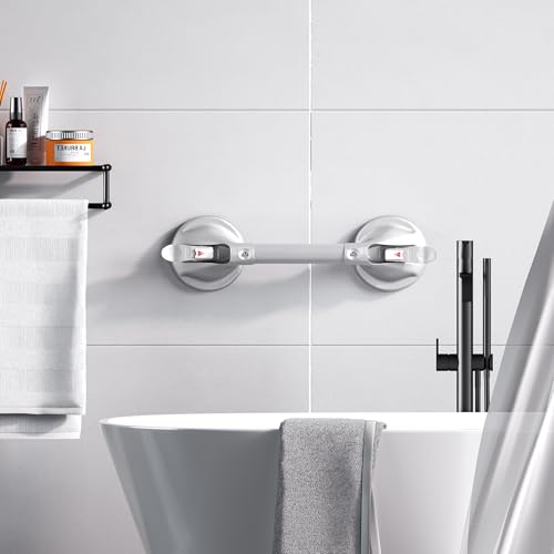DAILYLIFE Shower Grab Bar for Bathtubs and Showers, 17 inch Heavy Duty Shower Handle with Strong Suction Cup, 300lbs Safety Shower Handrails for Seniors and Elderly, Silver - Thumbnail 3