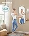 SONGMICS Jewelry Organizer, LED Jewelry Cabinet Wall/Door Mounted, Lockable Rounded Wide Mirror with Storage, Interior Mirror, 3.9 x 16.5 x 42.5 Inches, White Surface with Greige Lining
