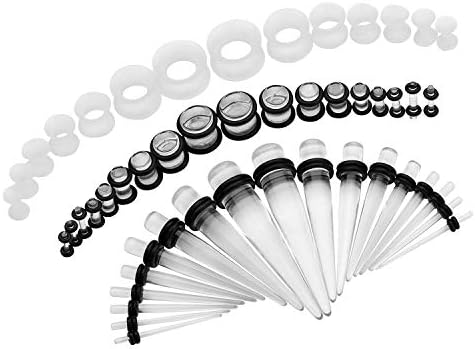 50pcs Ear Stretching Kit Silicone Tunnels Acrylic Tapers and Plugs 14G-00G Gauges Set Eyelet Expanders for Women Men Body Piercing Jewelry (Transparent)