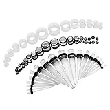 CABBE KALLO 50pcs Ear Stretching Kit Silicone Tunnels Acrylic Tapers and Plugs 14G-00G Gauges Set for Ear Piercing - Gage Starter Kit with Plugs and Tapers - Ear Gauges Stretching Kit and More (Transparent)