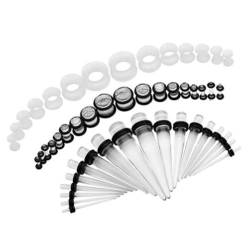 50Pcs Ear Stretching Kit Silicone Tunnels Acrylic Tapers And Plugs 14G-00G Gauges Set Eyelet Expanders For Women Men Body Piercing Jewelry (Transparent) #TOP4