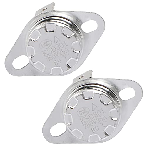 Aopin熱制御スイッチKSD301通常閉鎖NC 80度250V高電流25Aサーモスタット温度スイッチ2個入り