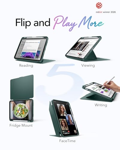Image of ESR for iPad A16 Case, iPad 11th /10th Generation Case (2025 /2022) 11 Inch /10.9 Inch, Vertical Stand Cover with Pencil Holder, Ultra-Stable Magnetic Cover, Multi Stand Angles, Flip Series, Green