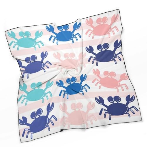 Crab Animal Sea Stripes Pattern Silk Scarf Square Scarves 27" X 27" Neck Scarf Headscarf Shawl Wrap Bandana for Hair Wrapping Headband for Women Ladies3