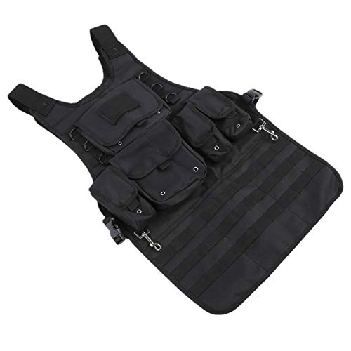 POCREATION Avental de ferramenta de armazenamento, conveniente preto ajustável com gancho removível