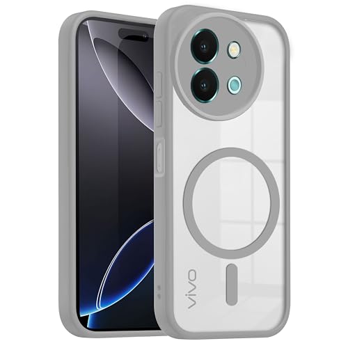 Image of V-TAN Back Cover for Vivo T3X 5G | TPU | Transparent Crystal Clear Magnetic Case Compatible with T3X | Camera Protective Shockproof Mobile Cover Design (Grey)