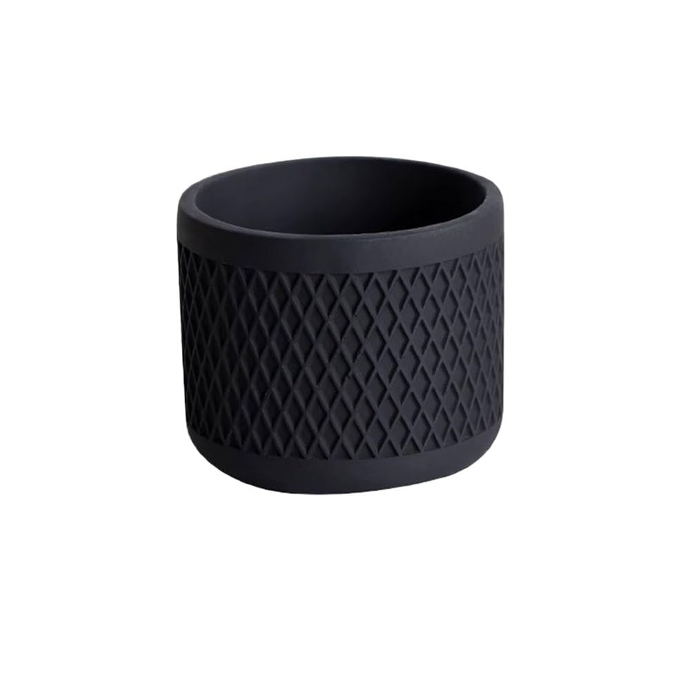 LIBANGRONG-888 Plant Pots Round with Grid Texture Plant Pot, Cement Tabletop Planter with Drainage Hole, for Decorate Balcony Living Room Kitchen Flower Planter Pot(Black,Large)