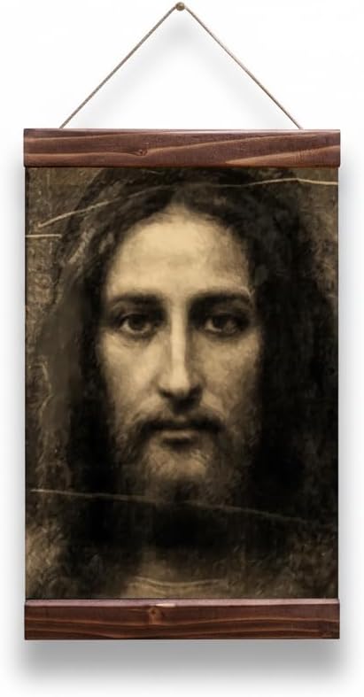 Jesus Christ Face Small Canvas Print Wood Framed Religious Wall Art Compact (8.7 x 11.8 inches)