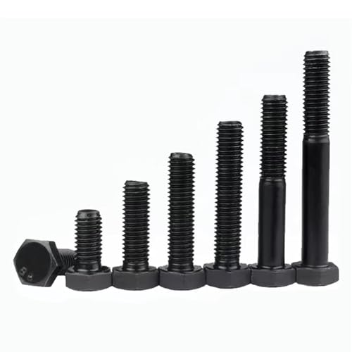 Image of M6-1.0 x 12mm Hex Head Screw Bolt, Carbon Steel Grade 8.8, Black Oxide Finish,Metric Thread, Hexagon Head Bolts for Hardware Furniture Machinery,30 PCS