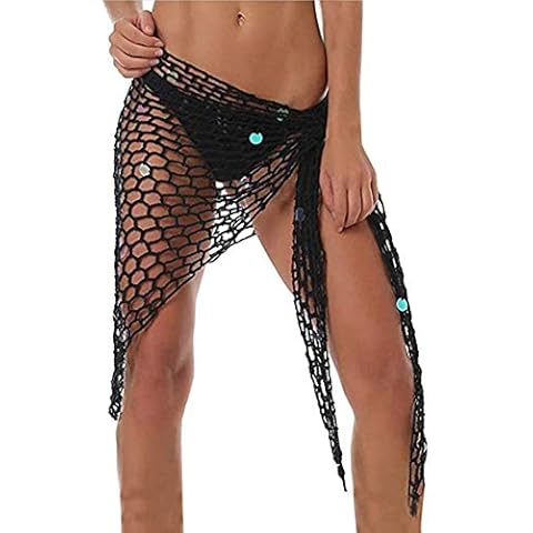 Swimwear Cover Up,Sexy Fashion Beach Hand Crochet Shawl Capelet Cover Up Sunscreen Net Triangle Fishnet Skirt (LDZ25), B, One Size Cover