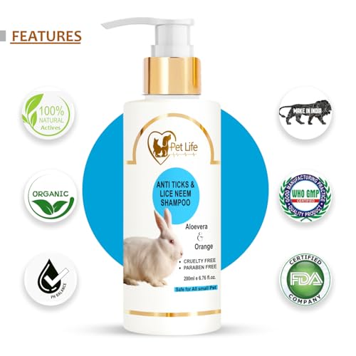 Image of Pet Life Anti Ticks & Lice Neem Small Pet Shampoo Help in Ticks, Fleas, Lice & Mites - Anti Ticks Shampoo for Small Pet, Rabbit, Rat & All Small Pet Breed - 200Ml