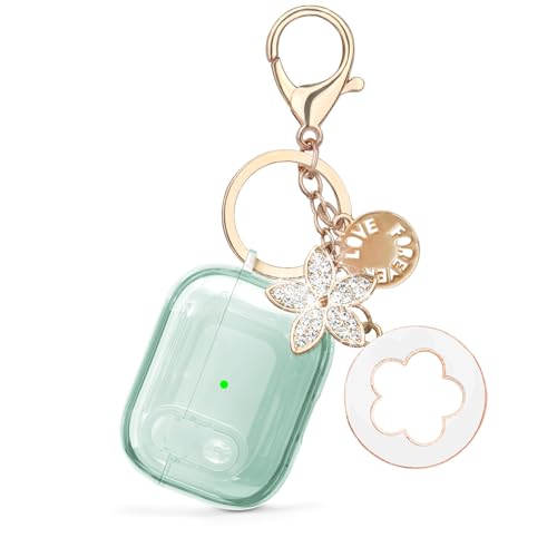 Image of (with Lock) Clear Case Compatible for Cute Apple Airpods Pro1 /2 Cases with Bling Keychain, VISOOM TPU Transparency Air pods Pro 1st 2nd Generation Earbuds Bling Keychain for iPod Pro2 1