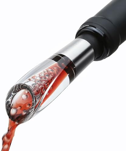 ELMWAY VinoLux Series Upgraded Wine Aerator Pourer for Cork & Screw Cap Bottles Enhances Wine Flavor & Aroma with Drip-Free Pour Elegant Stainless Steel Accent for Wine Lover Silver