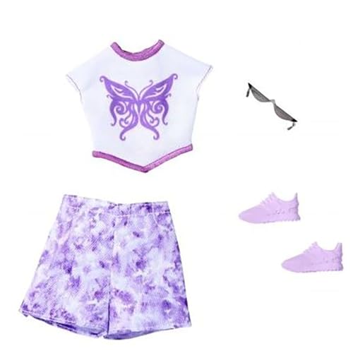 Barbie Fashion Pack Butterfly Print Top Lila Shorts Fashion Set para niños a partir de 3 años