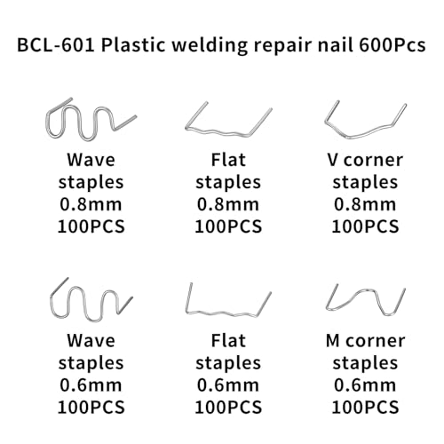 600 Stück Plastik Schweißen Heiße Heftklammern, Kunststoff Schweißgerät Heißklammern, Hot Staples, 0,8mm 0,6mm Schweißstäbe Klammern, Auto Stoßstange Reparatur Nagel Set, Plastik Heißhefter