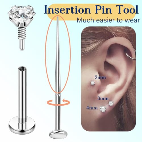 PunkTracker 16g/18g/20g Titanium Internal Thread CZ Stud Piercing Jewelry by PunkTracker - Used condition - Image 5
