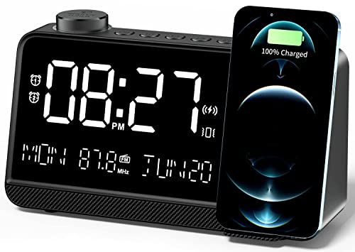 Dekala Alarm Clock With Wireless Charging 15W Ultra Fast, 100Db Super Loud 9” Large Display Fm Radio Wireless Charger Alarm Clock For Bedrooms With Dual Alarms & 7 Natural Sounds, Snooze,12/24H #TOP4