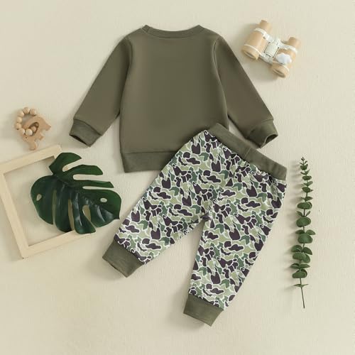 Fernvia Toddler Baby Boy Fall Hunting Clothes Wild Goose Fish Deer Print Sweatshirt Elastic Camouflage Pant Winter Outfits 6