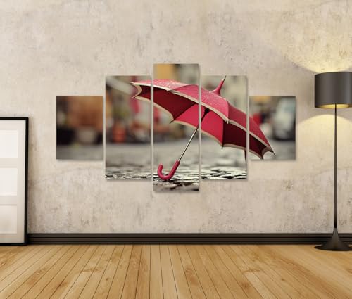 Décoration de salon impression sur toile 5 pièces avec parapluie rouge - 2