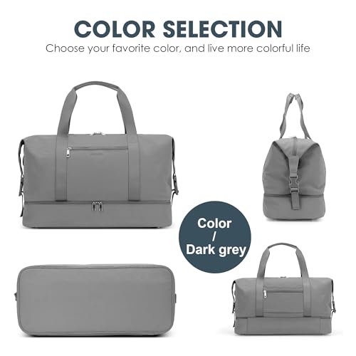 Image of Oeihuivt Weekender Bags for Women - 21 Inch Large Travel Duffel Bag with Shoe Compartment, Heavy-Duty Canvas Leather Carry On Overnight Tote, Gray-1A, 21, Weekend Trip