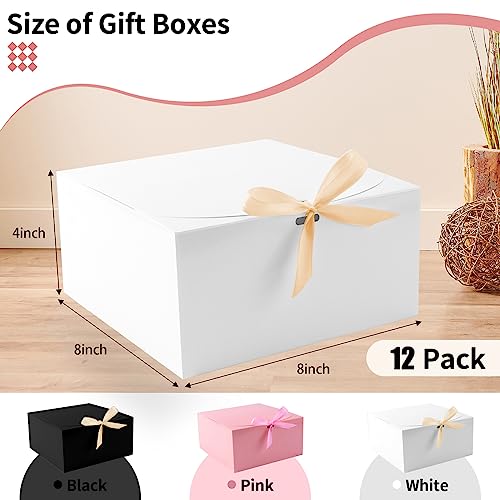12Pack Gift Boxes With Lids,White Gift Boxes Bulk With Gold Bow Ribbon,Bridesmaid Proposal Box For Presents Kraft Paper For Wedding,Christmas,Halloween,Baby Shower #TOP1