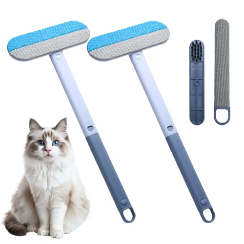 SupRovare 2 Stück Tierhaarentferner 3 In 1 Pet Hair Remover für Sofa, Kratzbäume & Teppiche – Wiederverwendbarer Haarentferner mit Langgriff – Effektive Fellbürste für Hunde, Katzen & Haustiere