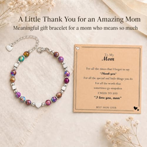 Image of Gifts for Women & Girl, Healing Natural Stone Beads Heart Bracelets with Quote Card, Back to School Valentines Mothers Day Graduation Christmas Birthday Gifts