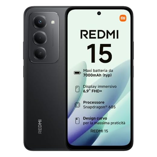 XIAOMI Redmi 15, Smartphone 8+256GB, DotDisplay FHD+ 144Hz da 6,9", Snapdragon 685, doppia fotocamera AI da 50MP, Batteria da 7000mAh, Garanzia di 2 anni, Nero, Caricabatterie non incluso