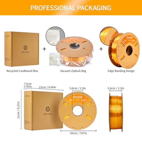 Image of ERYONE Silk Color PLA Filament 3D Printer 1.75mm + /- 0.03mm, Shiny Filament Silk PLA 1KG(2.2lbs) Cardboard Spool, Silk Gold