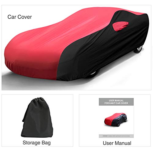 Image of KAKIT Waterproof Car Cover Custom Fit for 2005-2013 C6 Stingray, UV Resistant Fade-Proof Cover for Chevy Corvette, Indoor & Outdoor Use (Red & Black Combo)