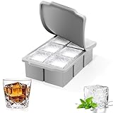 FGIUKC シリコン 製氷皿 製氷器 四角い氷 5cm シリコン製氷機製氷ケースアイスキューブ 氷トレー ソフト取り出しやすい 蓋付き冷凍保存 氷 作る 容器 耐久性 多用途 DIY 小型製氷機 家庭用 6穴 氷つくる容器 グレー