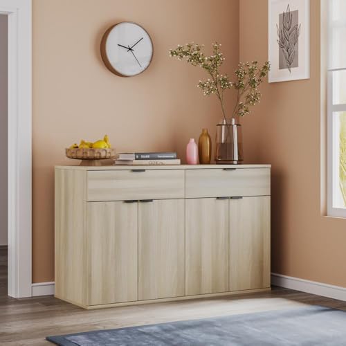 Image of Wakefit Engineered Wood Sideboard | 1 Year Warranty | Storage Cabinet for Home Kitchen Living Room | 2 Closed Compartments & 2 Drawers | Kimani - Moldau Acacia