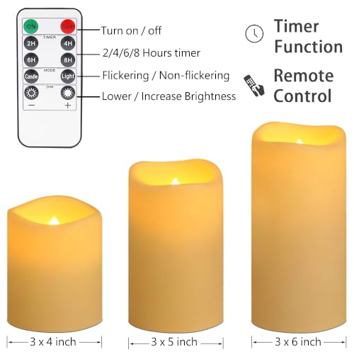 Image of VIEWELLD Flameless Candles with Remote, Battery Operated Candles, LED Pillar Candles with Timer 2 /4 /6 /8 Hours, Real Wax Pack of 3, Indoor Home Decor (Ivory)
