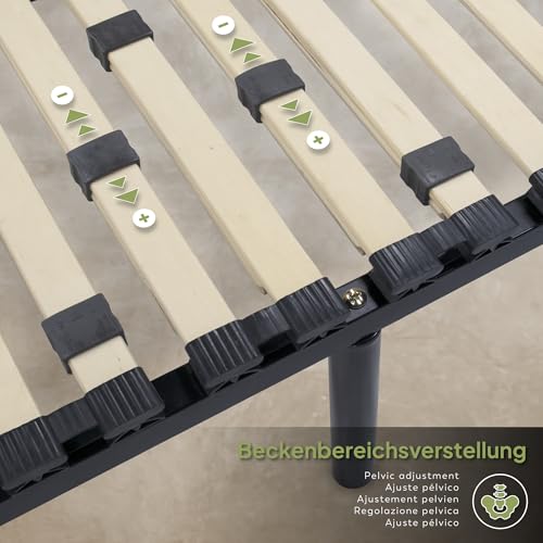 Metallbett Lattenrost 100x200 cm mit 28 Federholzleisten und Mittelzonenverstellung, Gästebett auf Füßen, Saugroboter und Unterbettbewahrung Freundlich - 28cm hoch - für alle Matratzen geeignet – Bild 7