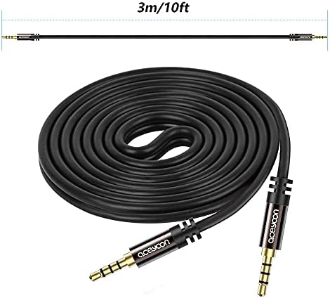 aceyoon Aux Cable 3.5mm, Audio Cable 3M Male to Male Auxiliary Cable with Microphone 3 Ring Aux Cord Plug Metal Aux Lead For Car Compatible for Samsung LG/iPhones/MP3/Gaming Headphone/iPads/MP3