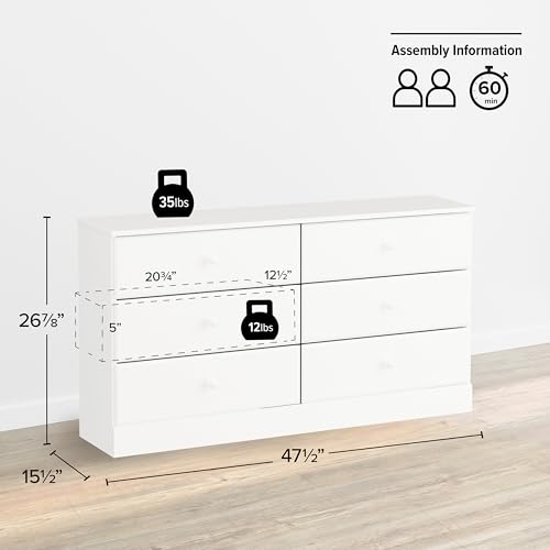 image for Prepac Astrid 6 Drawer Double Dresser for Bedroom, Wide Chest of Drawe