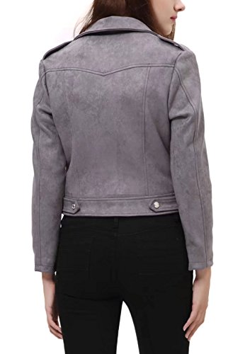 Chartou Women's Fall 2023 Fashion Faux Suede Leather Casual Moto Biker Jacket Coats (Large, Grey) #TOP2