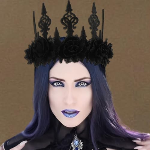 Gortin Gothic Floral Headpiece Halloween Vintage Crown Headband Red Rose Flower Hair Bands Masquerade Cosplay Hair Accessory For Witcher Makeup Ball Party For Women And Girls thumb #2