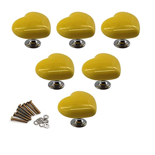 Zerniple Yellow Ceramic Handle Pull Door knobs Cabinet Handles for Children's Room (6 Pieces), small
