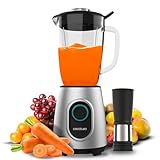 Cecotec Batidora de Vaso Power Black Titanium 2000MAX Inox Pro. 1800W, 27800 RPM, 8 Cuchillas Titanio Negro, Jarra Vidrio 1.8L, 2 Velocidades, Pulse, Pica Hielo, Lavavajillas, Filtro Licuado, Acero