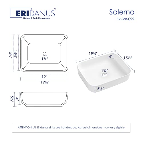 Eridanus 20" X 15" Bathroom Vessel Sink Above Counter Rectangle, Countertop Bathroom Sink Ceramic, Sleek And Contemporary, Glossy White #TOP1