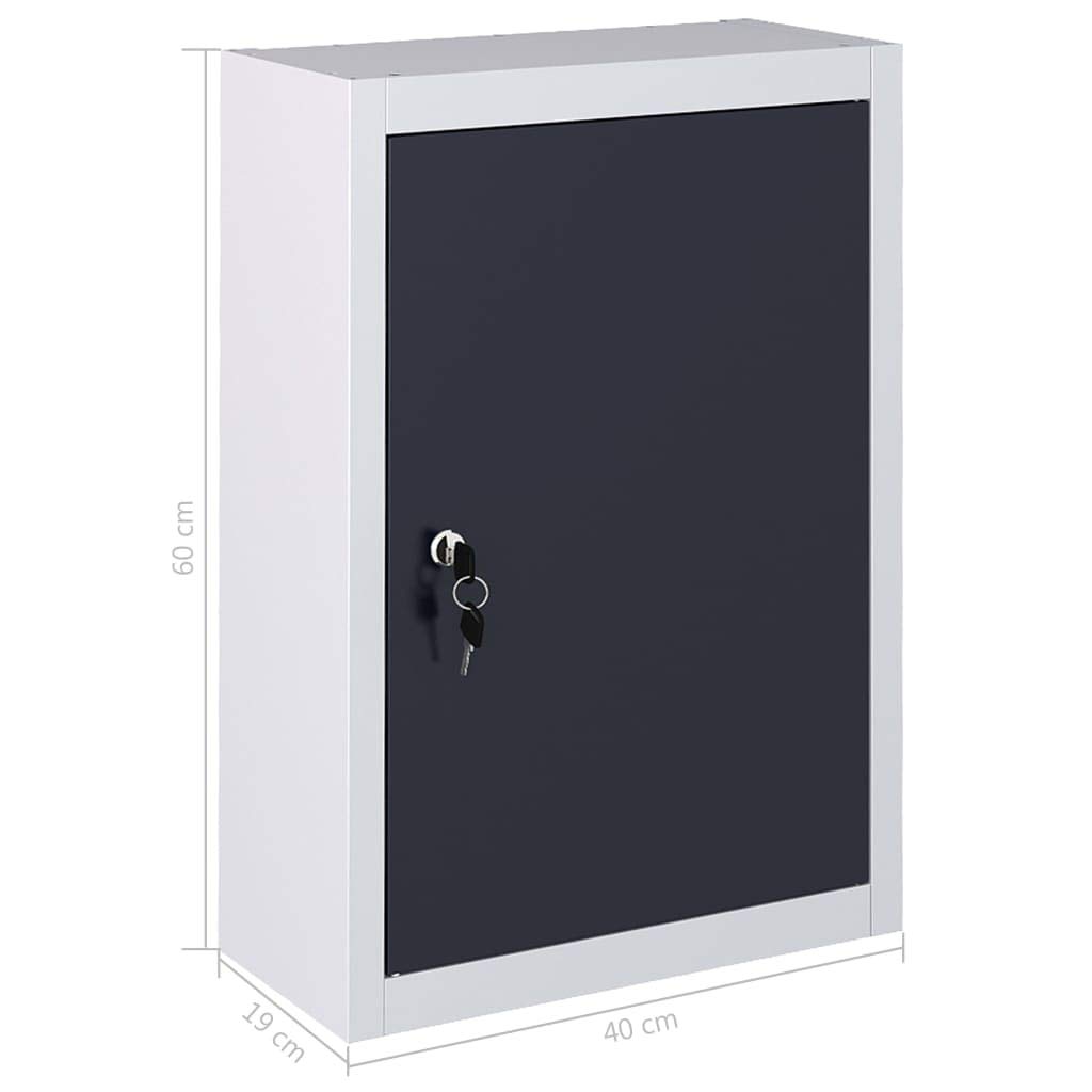 Homgoday Armario de herramientas montado en la pared estilo industrial de metal gris y negro, armario de almacenamiento colgante, armario organizador de pared para cocina y sala de estar, muebles de