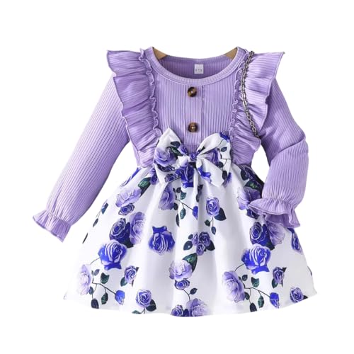 Image of Buy & Try Berry Lycra Girls Printed Frock, Full Sleeve, Soft Stretchable Fabric, Comfortable Party & Casual Wear Dress for Kids