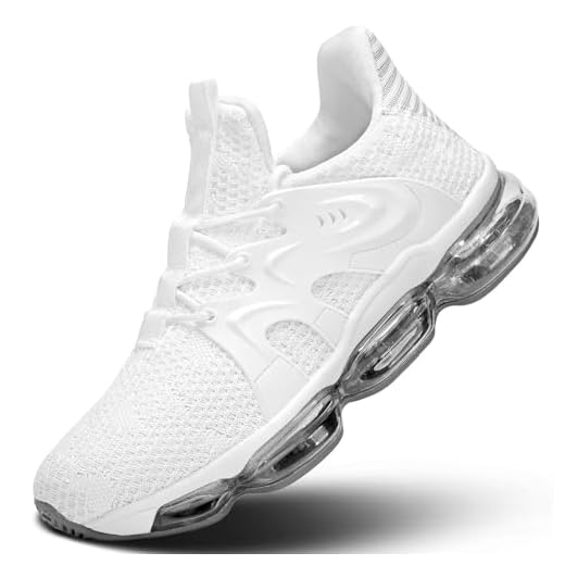 Wrezatro Mens Running Shoes Breathable Walking Tennis Casual Non Slip Comfort Work Fashion Basketball Sneakers Trainers White