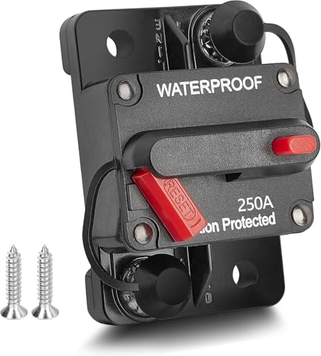 RED WOLF Disyuntor de circuito de 250 A, impermeable, para audio de coche, con inversor de portafusibles de reinicio manual, para motor de coche, barco, para protección solar de sistema de inversor de