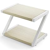 Desktop Stand for Printer - Desktop Shelf with Anti - Skid Pads for Space Organizer as Storage Shelf, Book Shelf, Double Tier Tray with Hardware & Steel by HUANUO (Light Wood)