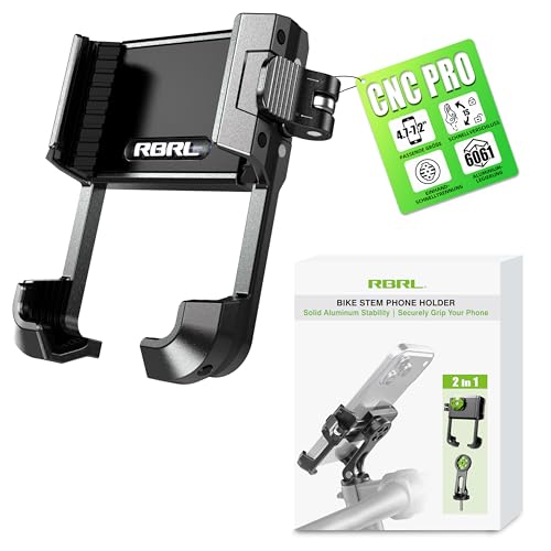 RBRL Fahrrad Handyhalterung, CNC geschmiedetes Aluminium Vorbau Handyhalterung, 1s Schnellverschluss, Anti-Vibrations V-Klemme, stabile Smartphone Halterung für 4,7–7,2 Zoll