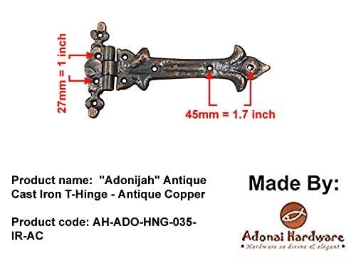Image of Adonai Hardware Adonijah Antique Cast Iron Strap T Hinge (7.9 inch x 2 Pack, Antique Copper) for Barn Doors, Gates, Kitchen Cabinets, Sheds, Wooden Box, Furniture, Cedar Chest and Trunks