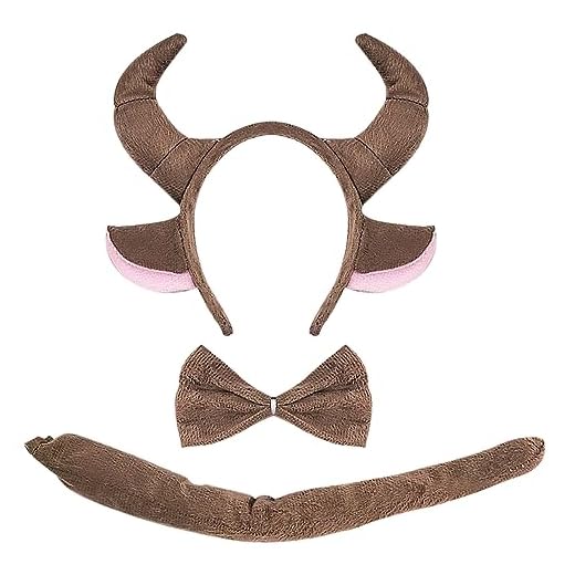 SKHAOVS Disfraz de Toro, Juego de Disfraces de Toro Accesorios para Disfraz de Toro, Kit de Disfraces de Animales, Orejas Diadema Cola de lazo, para Carnaval Fiesta Temática Halloween (Marrón)